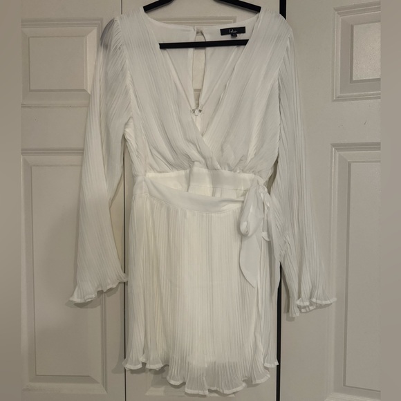 Lulus Ivory Pleated Long Sleeve Skort Romper - Picture 7 of 7